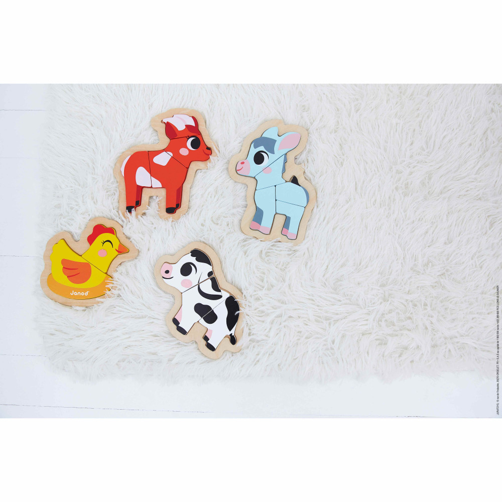 Puzzle Janod bois bébé Set 3 puzzles animaux Ferme pour bébé 18 mois