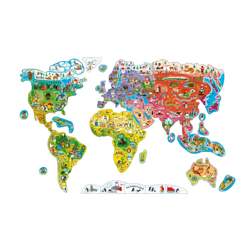 Puzzle monde magnétique en bois Janod Carte du monde enfant 7 ans