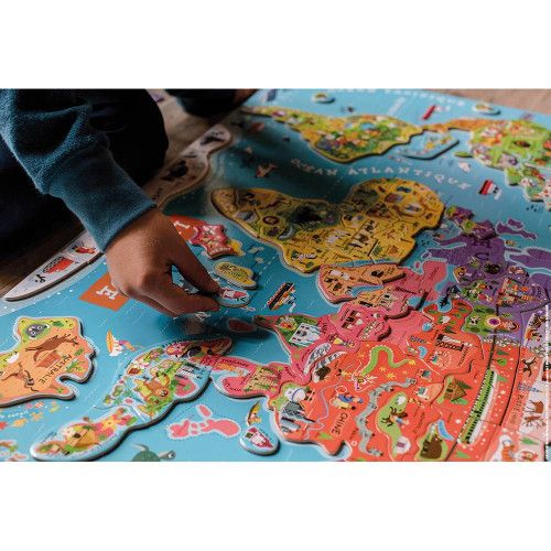 Puzzle en bois 96 pièces Carte du Monde - Enfantillage