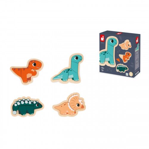 Puzzle dinosaure, lot de 4 - 6 à 16 pièces, pour enfant 2 ans - JANOD