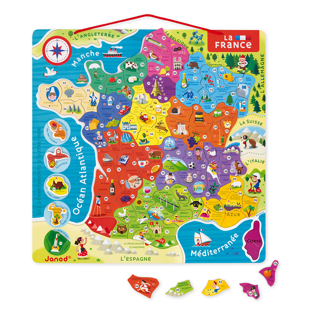 Magnetic France Map 93 Pieces French Wood