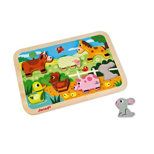 Bij zonsopgang Verschillende goederen bezorgdheid Chunky Puzzle Farm 7 pieces (wood) : Toddler wooden puzzles Janod - J07055