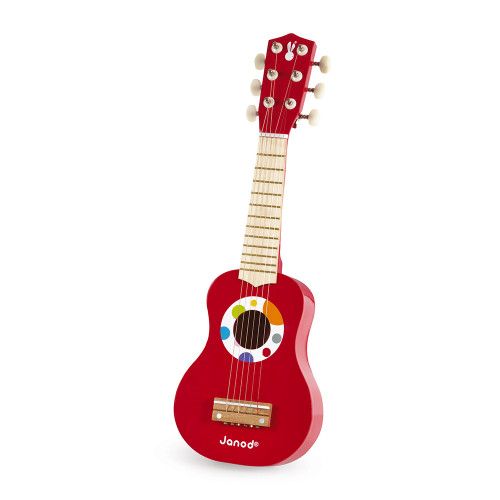  Janod - Confetti Wooden Rock Guitar - Pretend Play Musical Toy  - Includes 4 Plastic Strings + 4 Spare Ones - 3 Years +, J07644 : Toys &  Games