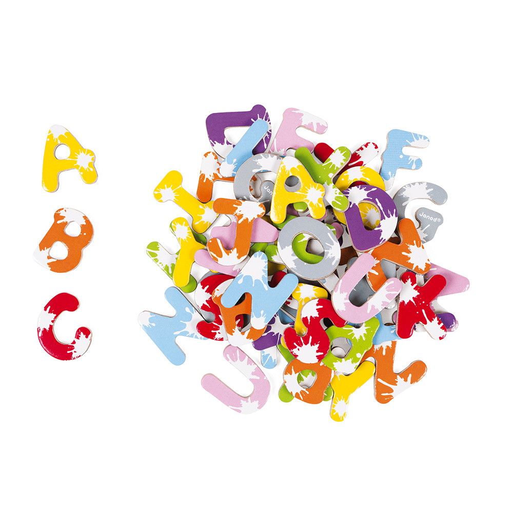 Lettres magnétiques multicolores - 52 magnets en bois Janod, aimants