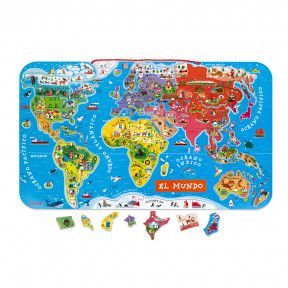 Magnetic World Map Puzzle English Version 92 pieces (wood