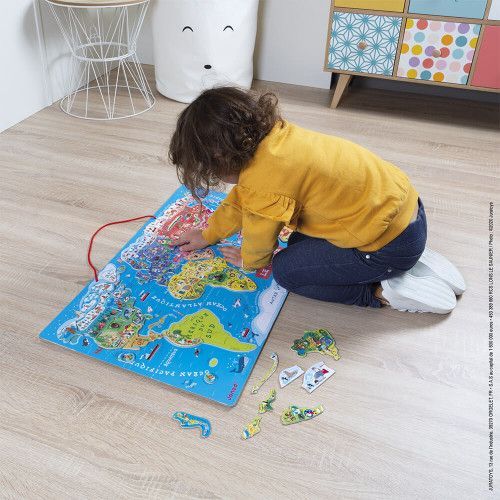 Janod - Puzzle Geant Enfant - Grande Carte Du Monde Des Animaux 300 Pieces  ( 99 X 69 Cm) - Collection Mappemonde Janod - Geographique - Jeu Educatifs  - Nouveaute - Animaux - Rue du Commerce