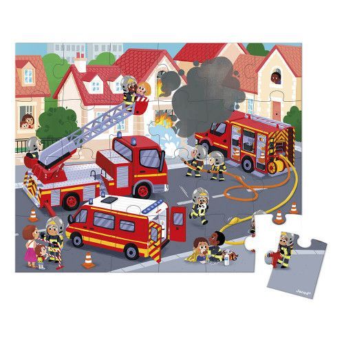 Janod - Puzzle d'Observation Rond Pompiers de L'Extrême 208 Pièces -  Valisette avec Poignée - Dès 6 Ans , J02793