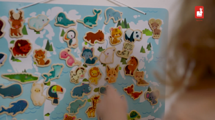Puzzle monde magnétique - Puzzle enfant animaux, dès 2 ans Janod