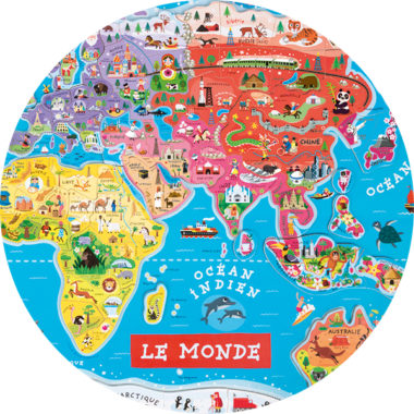 Janod - Puzzle Carte du Monde Magnétique en Bois - 92 Pièces